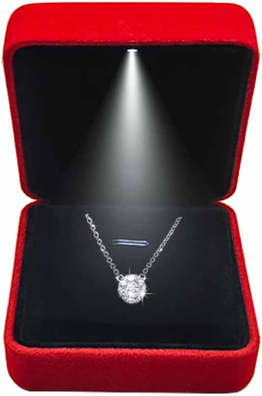 GBYAN Pendant Necklace Box with LED Light, Necklace Gift Box Velvet Jewelry Display Case for Proposal Engagement Wedding and Birthday,Red