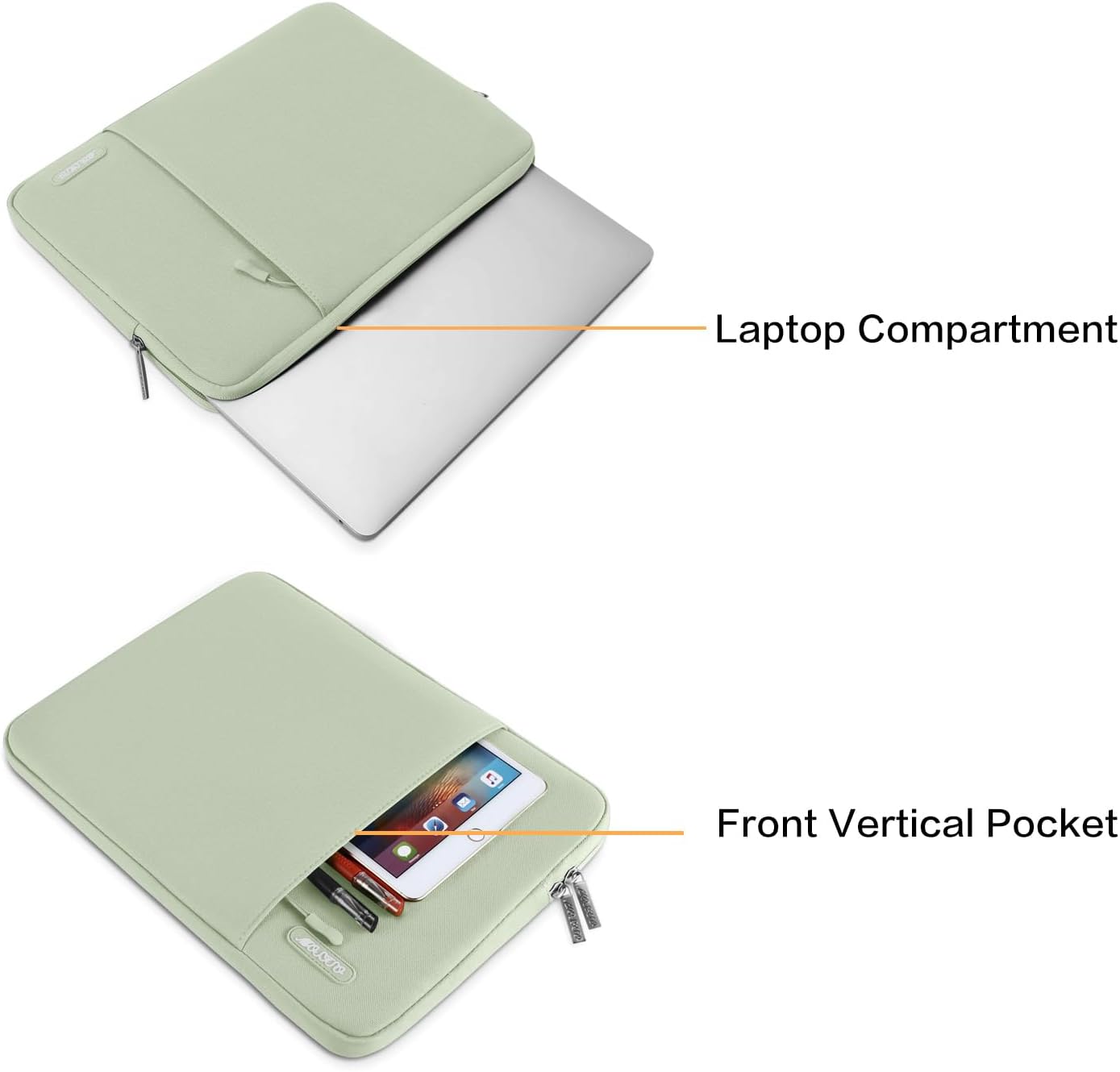 MOSISO Laptop Case 15 inch, 15 inch Laptop Sleeve Compatible with MacBook Air 15 M4 A3241 M3 A3114 M2 A2941 2025 2024 2023,Dell XPS 15,Polyester Vertical Computer Sleeve Bag with Pocket, Sage Green