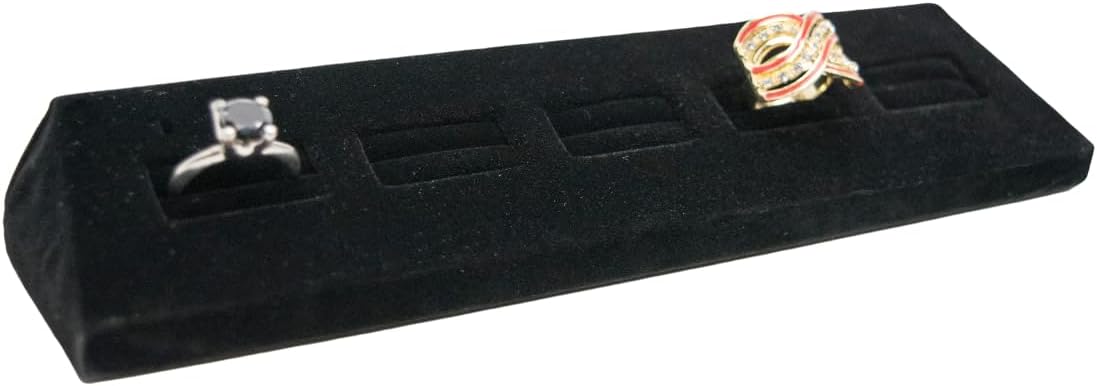 Novel Box 5-Slot Black Velvet Rings/Earrings/Cufflinks Holder Tray 8.12x1.75x1 Inches - Ring Holder Organizer for Selling or Personal Use - Jewelry Display Trays for Special Occasions
