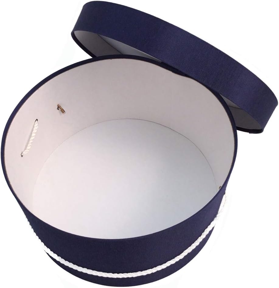 Sarah's Hat Boxes Classic Navy Hat Box – 12.75" x 6.5" (Dia. x Ht.) Handmade in USA – Odorless Non-Toxic Adhesive, Cording Handle – Premium Storage for Hats & Accessories