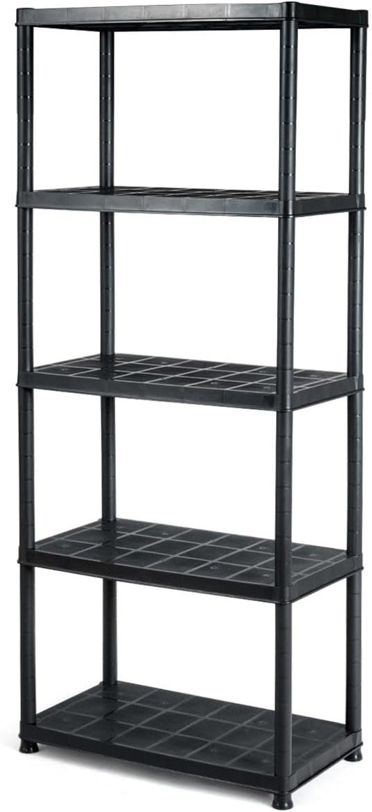 IRONMAX 5-Tier Garage Shelving Unit, Plastic Storage Rack with 4 Wall Brackets, Heavy Duty Shelf Organizer for Indoor and Outdoor, Black (1, 36”L X 18”W X 73”H)
