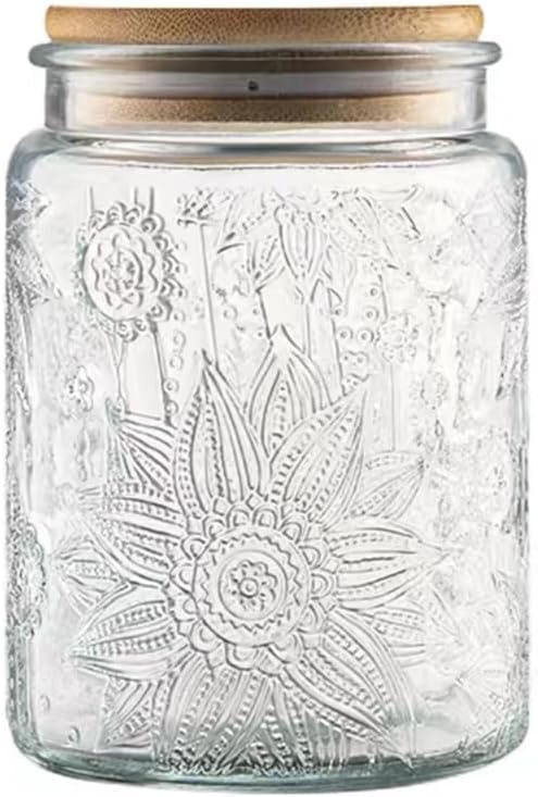ANSQU Vintage Glass Jar with Lid, 23.7oz Airtight Glass Storage Canister Glass Food Storage Containers for Kitchen Counter, Pantry, Decorative Jar for Coffee, Tea, Sugar, Candy Cute Jar