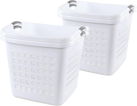 4 Packs 70 Liter Large Laundry Hamper with Handles, Plastic Laundry Clothes Baskets for Storage, White