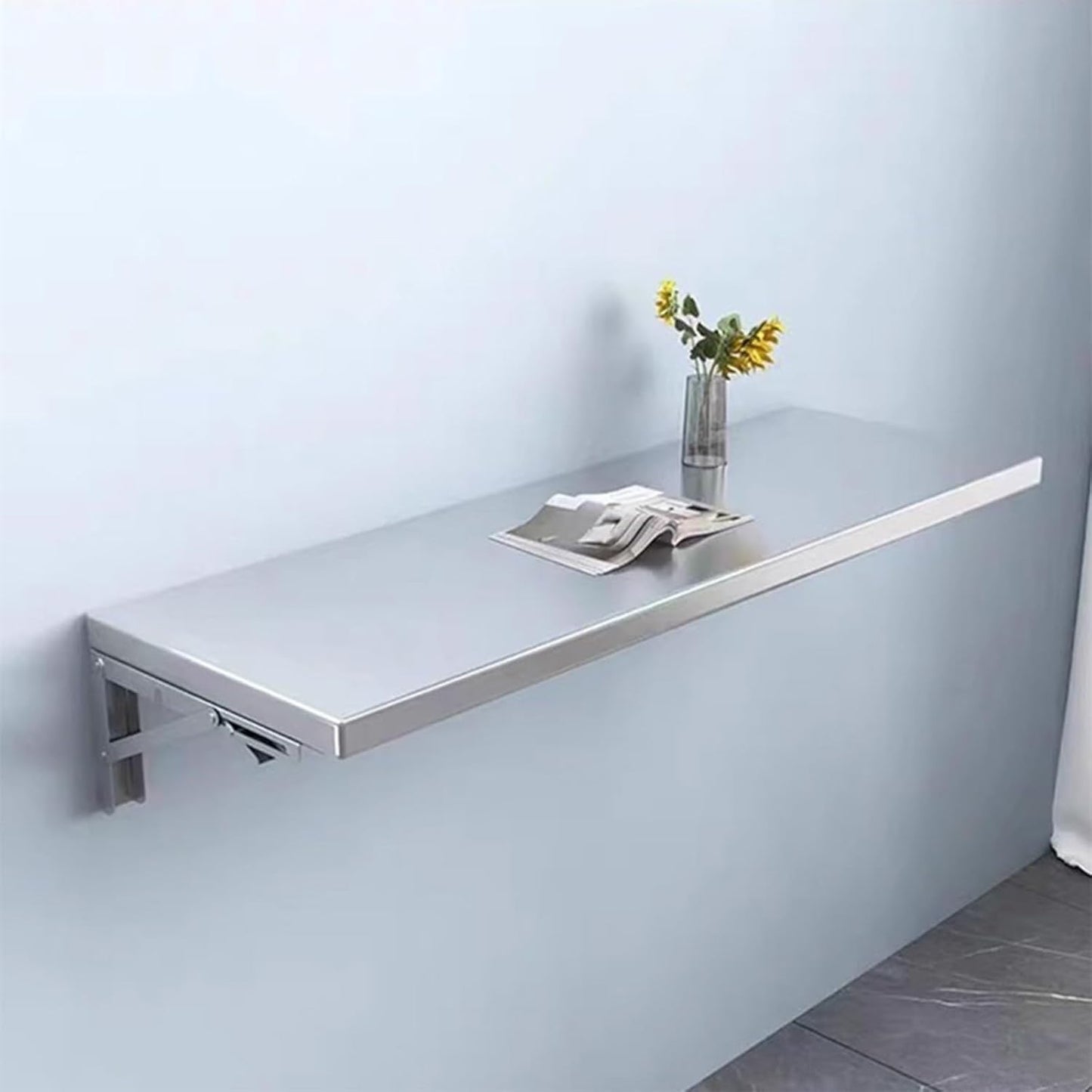 304 stainless steel folding table, wall-mounted folding table, kitchen storage shelf, made of food-grade stainless steel material, suitable for living room, balcony, bathroom, or laundry room.(120*30c