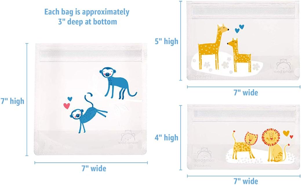 Amazon Brand - Mama Bear Reusable Snack Bags, Hook and Loop, One Size, 6-pack