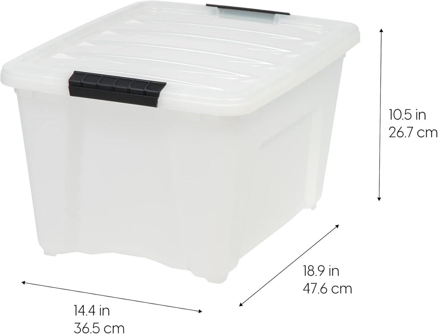 IRIS USA 32 Qt Stackable Plastic Storage Bins with Lids, 6 Pack - BPA-Free, Made in USA - Discreet Organizing Solution, Latches, Durable Nestable Containers, Secure Pull Handle - Pearl