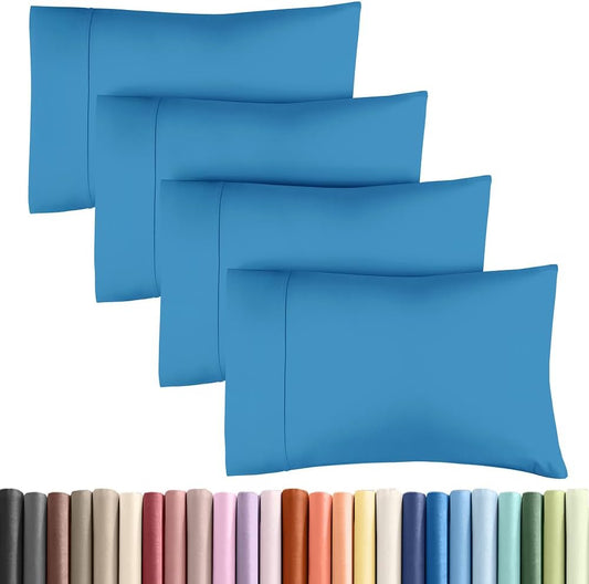 Queen Pillow Cases - 4 Pack - Super Soft Pillowcase Covers - Envelope Enclosure - Hotel Quality Pillow Protectors - Wrinkle Free, Shrink & Stain Resistant - Machine Washable - 20" x 30" (Denim Blue)