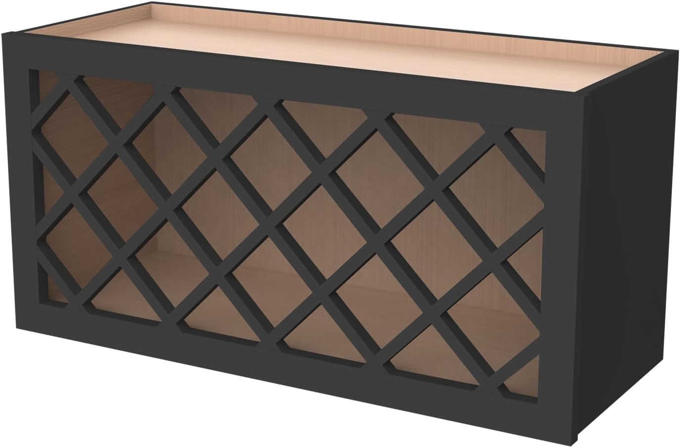 Solid Wood RTA Wine Bottle Rack Wall Cabinet with Lattice Panels Wine Storage for Bar, Pantry, Cellar, Countertop - Mocha (Charcoal Black, 36'W 12'D 18'H)