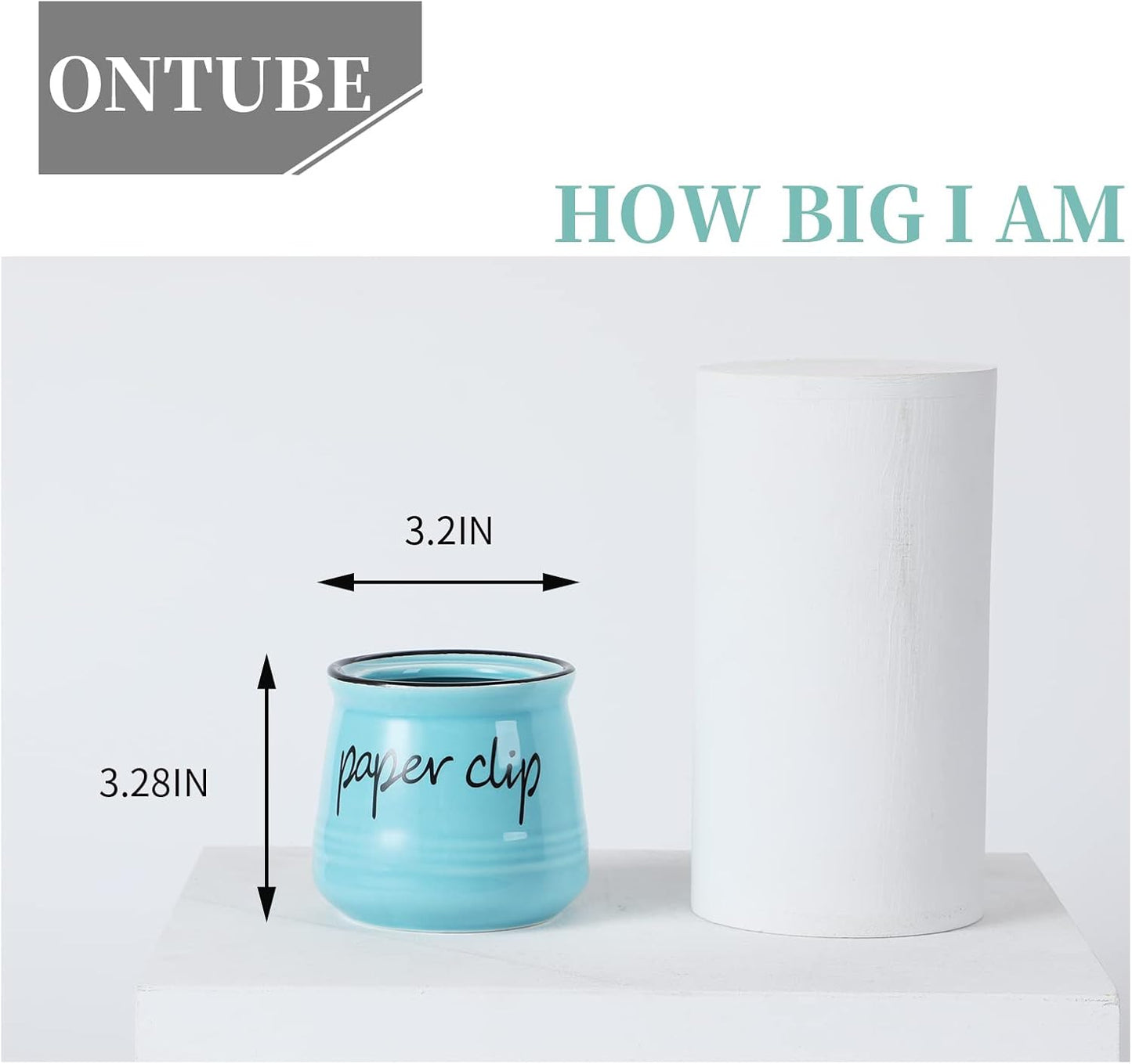 ONTUBE Farmhouse Paper Clip Holders,Ceramic Binder Clip Dispenser Organizer for Desk ,Cute Office Push Pins Holder,12 oz (Turquoise)
