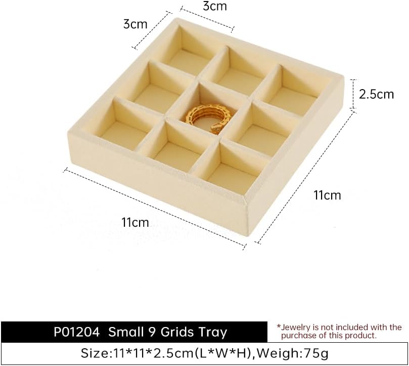 Dark Blue Jewelry Display Tray Ring Necklace Earring Bangle Organizer Multifunctional Storage Case for Jewelry Showcase (Small 9 Grids Tray(beige))