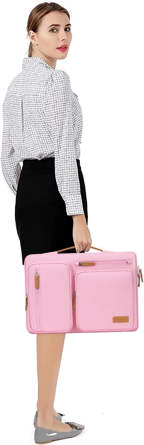 MOSISO 360 Protective Laptop Case 13.3 inch, 13-13.3 inch Laptop Sleeve Compatible with MacBook Air/Pro 13 / Pro 14,HP Dell Acer ASUS,Side Open Carrying Case with 4 Zipper Pockets&Handle, Pink