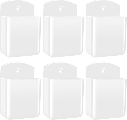 6 PCS Remote Control Holders Wall Mount, Self Adhesive TV Air Conditioner Remote Control Holder, Wall Mount Storage Box Organizer Wall Pen Holder Storage for Home Office School (White)