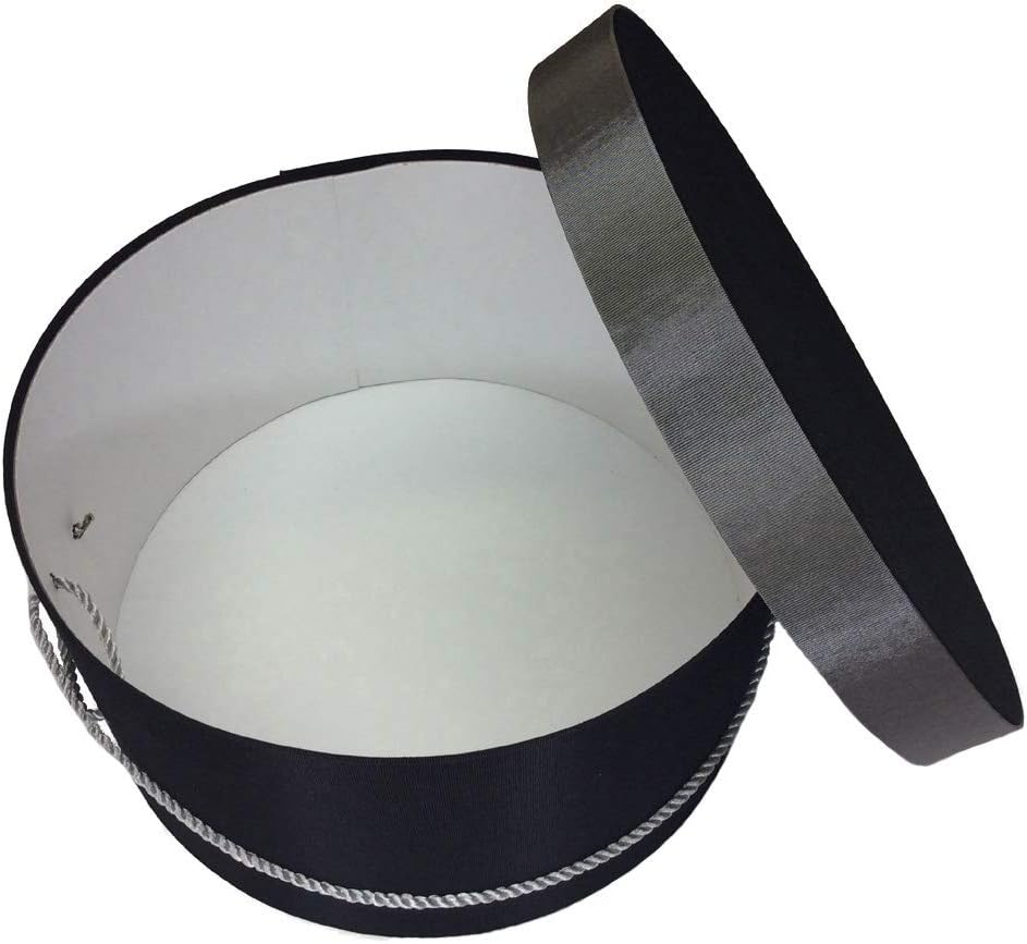 Sarah's Hat Boxes Classic Black/Gray Hat Box – 11" x 5.5" (Dia. x Ht.) Handmade in USA – Odorless Non-Toxic Adhesive, Cording Handle – Premium Storage for Hats & Accessories