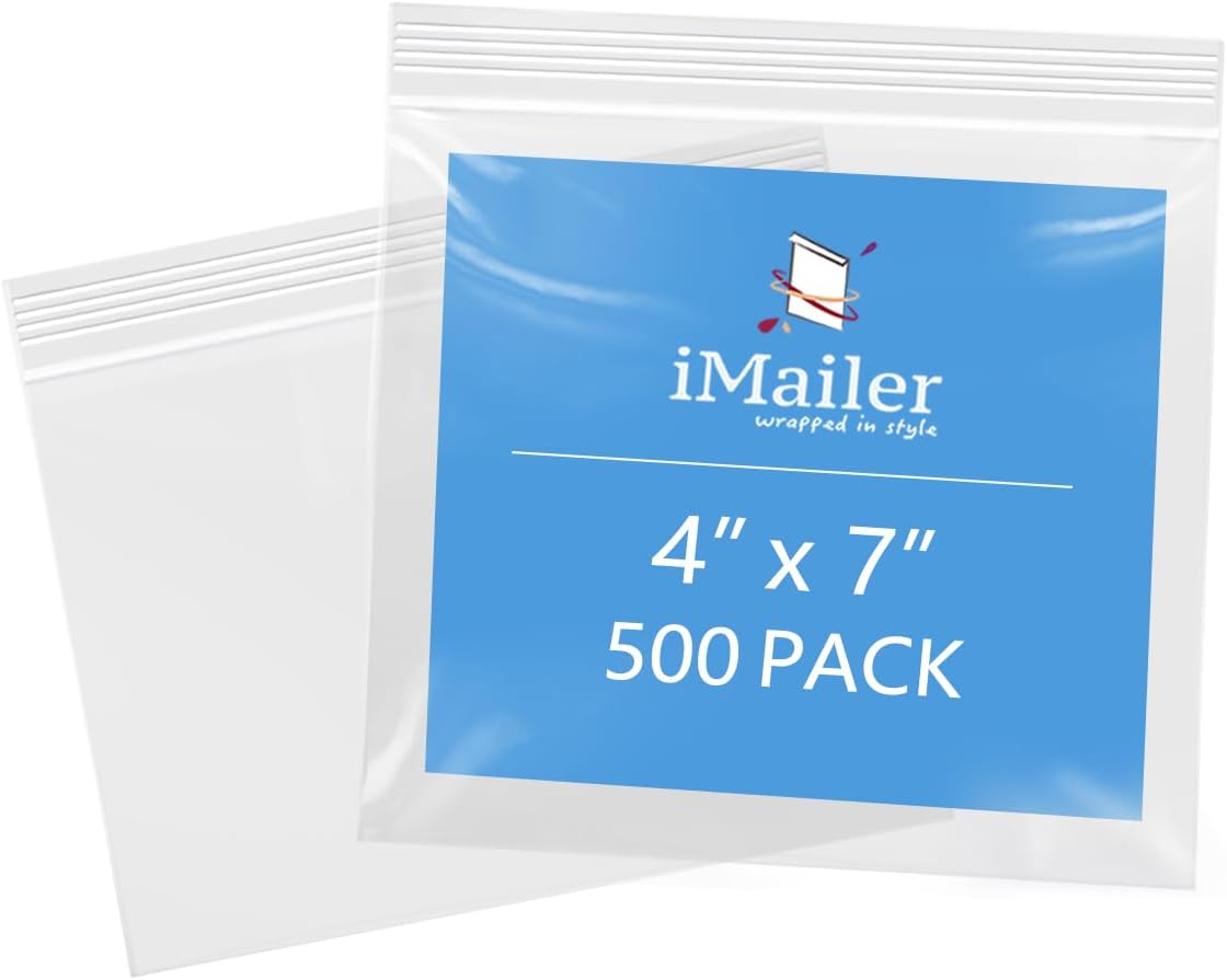 iMailer - 4" x 7" 500 Pack- 2 Mil Resealable Zip Bags- Small Clear Plastic Bags for Storage, Organizing, Crafts, Snacks, Jewelry, Hardware