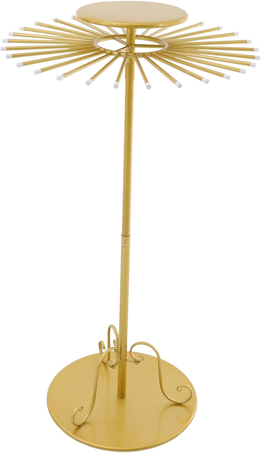 Rotating Scarf Display Rack with 30 Rods,Golden Freestanding Scarf Display Stand Height Adjustable Scarf Holder Organizer for Scarf Shawl Jewelry Trouser