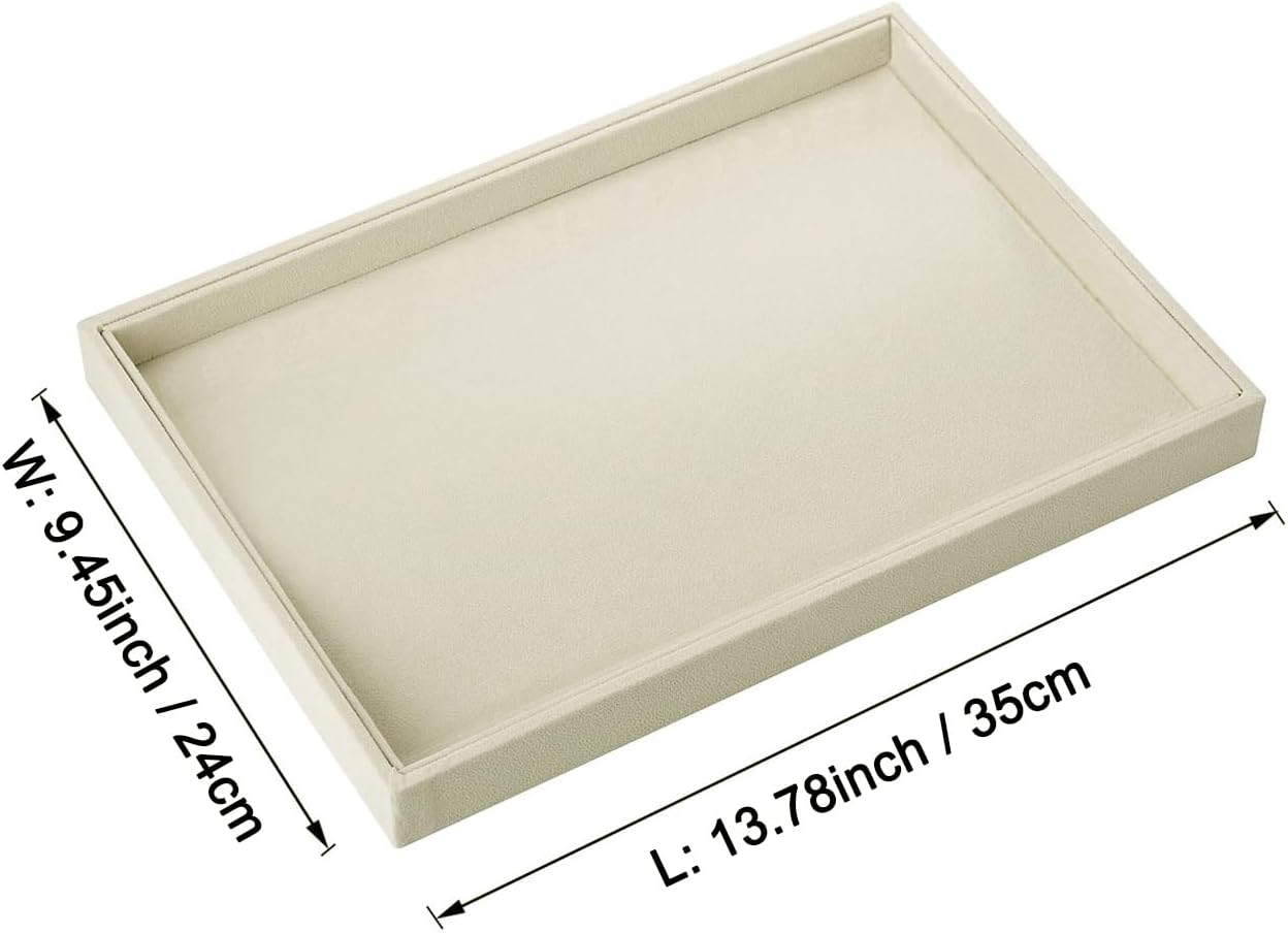 Mornajina 13.8" x 9.5" Velvet Jewelry Tray Jewelry Display Tray, Stackable Empty Plate Trays for Earrings Necklaces Bracelet Rings Display Showcase - Light Khaki