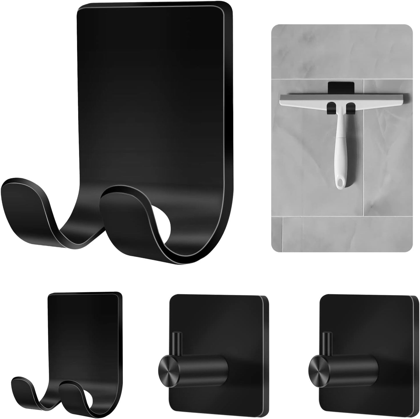 CGBE Shower Holders for Razors, 2 Pack Squeegee Holder and 2 Pack Razor Holder, Razors Holder for Shower Heavy Duty Waterproof Hook for Squeegee Loofah - Black