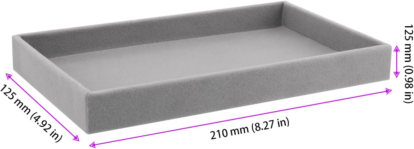 JEUIHAU 15 Pack Velvet Jewelry Organizer Trays, 8.3 x 5 Inch Stackable Drawer Inserts, Jewelry Storage Trays for Earrings Rings Necklaces, Gray