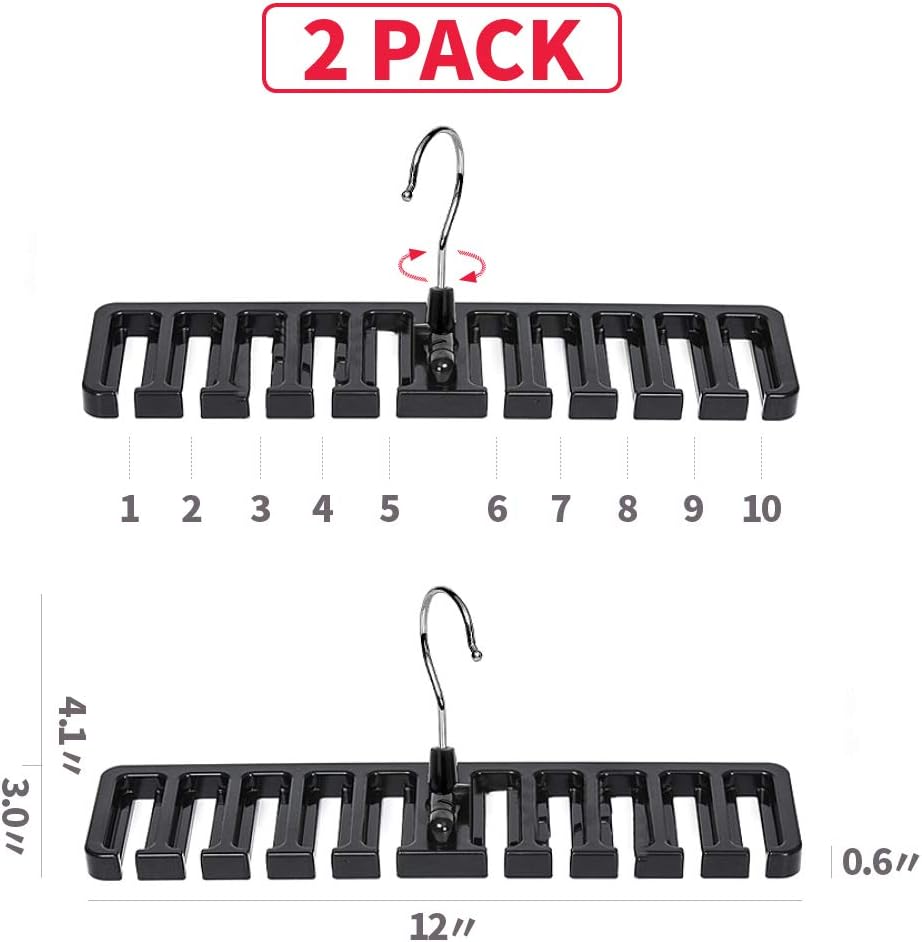 DIOMMELL 2 PCS Belts Rack, Storage Organizer, Hanger, Holder - Closet tie Racks Hangers Sturdy for Men Women, Black