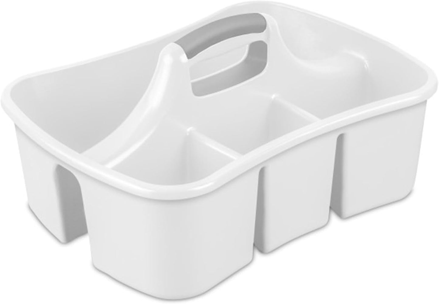 Sterilite Divided Ultra Caddy, Plastic, Portable Storage to Hold Bathroom and Cleaning Supplies, 5 Large Compartments and Handle, White, 18-Pack