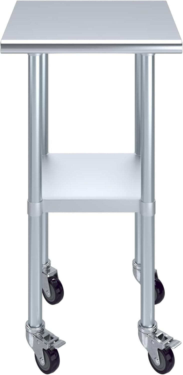 AmGood 20" Long x 20" Deep Stainless Steel Table with Casters