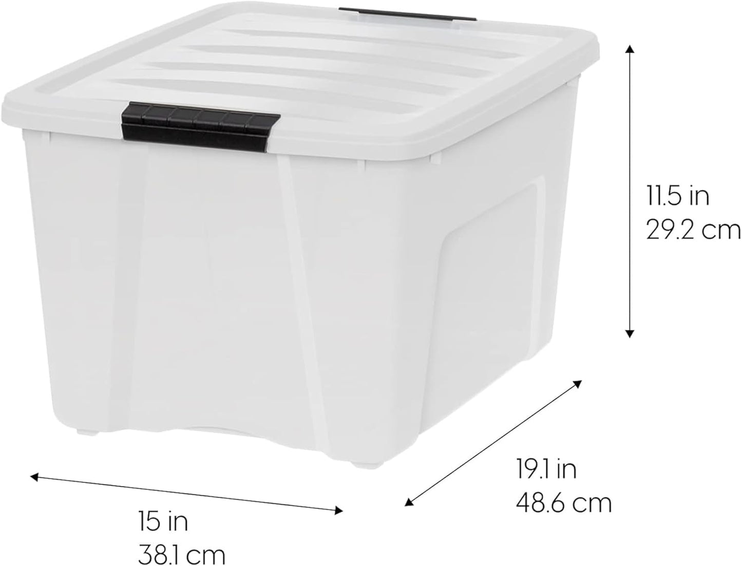 IRIS USA 40 Qt Stackable Plastic Storage Bins with Lids, 6 Pack - BPA-Free, Made in USA - Discreet Organizing Solution, Latches, Durable Nestable Containers, Secure Pull Handle - Pearl