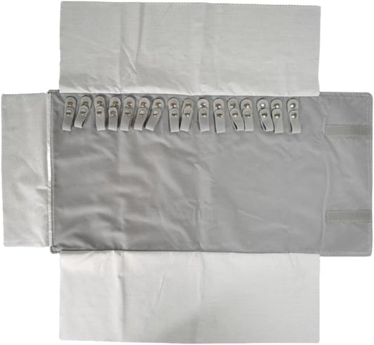 Premium Jewelry Roll Organizer for 16 Necklaces 55cm x 29cm Metal Snap & Velcro Closure - Ideal for Travel and Storage (Grey)