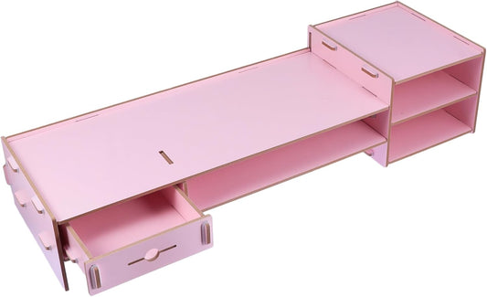 Angoily Creative Pink Monitor Riser Stand with Drawer Multifunctional Desktop Organizer for Office Desk Storage and Computer Display Elevation