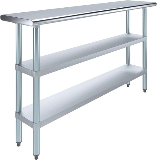 AmGood Stainless Steel Work Table with 2 Shelves | NSF | Metal Utility Table (60" Long x 14" Deep)
