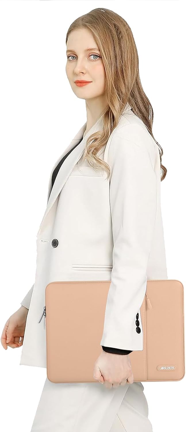 MOSISO Laptop Case 13.3 inch, 13-13.3 inch Laptop Sleeve Compatible with MacBook Air/Pro 13/Pro 14 M5 M4 M3 M2 M1, HP Dell ASUS Lenovo,Polyester Vertical Computer Sleeve Bag with Pocket, Peach Fuzz