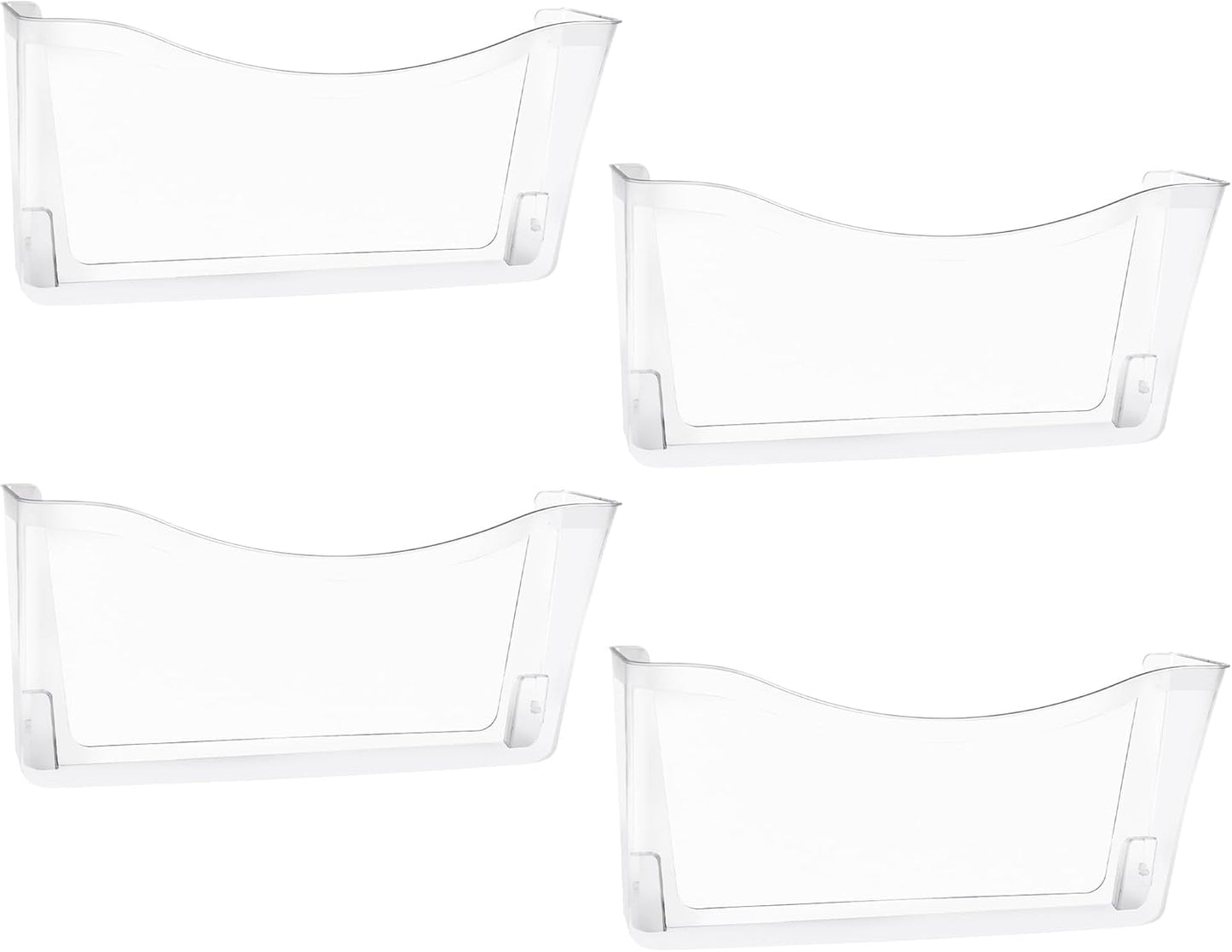 EASEPRES 4 Pack Clear Single Pocket Hanging File Organizer, Plastic Wall Mount Paper Mails Magazines Holder, Mounted Folder Bins for Office, School and Home, 13.85x3.14x6.88 inches