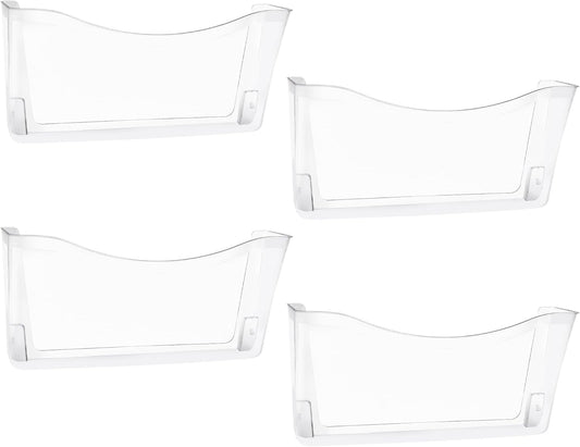 EASEPRES 4 Pack Clear Single Pocket Hanging File Organizer, Plastic Wall Mount Paper Mails Magazines Holder, Mounted Folder Bins for Office, School and Home, 13.85x3.14x6.88 inches