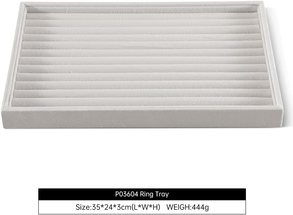 Velvet Ring Display Tray, Stackable Muilt Slot Rings Ear Stud Storage Tray, Drawer Insert Jewelry Accessories Organizers Plate (White)
