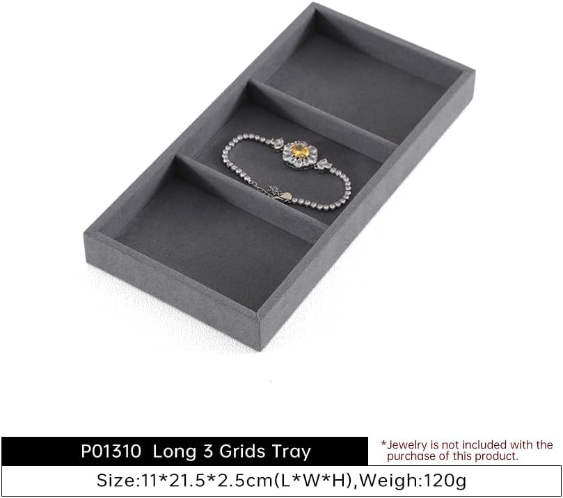 Dark Blue Jewelry Display Tray Ring Necklace Earring Bangle Organizer Multifunctional Storage Case for Jewelry Showcase (Long 3 Grids Tray)