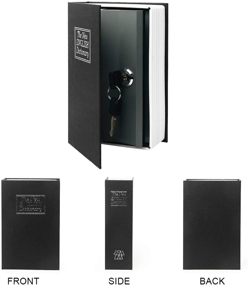 Diversion Book Safe Storage Box (9.5"×6"×2.2"), Dictionary Secret Safe Can with Security Key Lock, Diversion Book Hidden Safe (Black dictionary,Key)