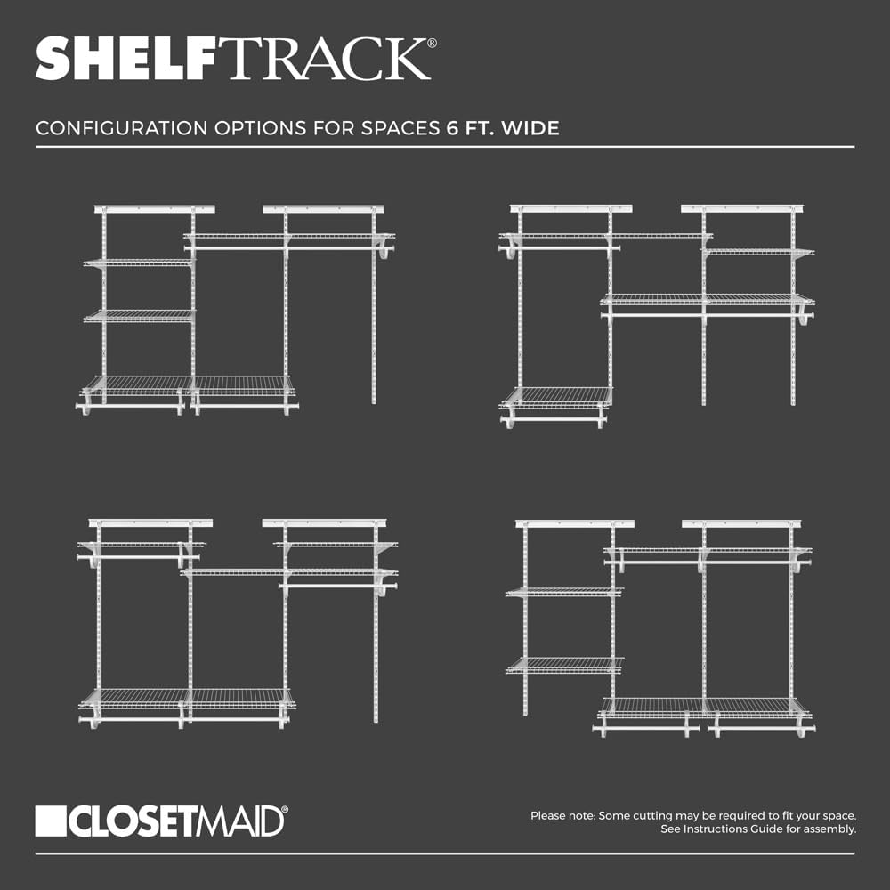 ClosetMaid ShelfTrack Wire Closet Organizer System, Adjustable from 4 to 6 Ft., with Shelves, Clothes Rods, Hardware, Durable Steel, White