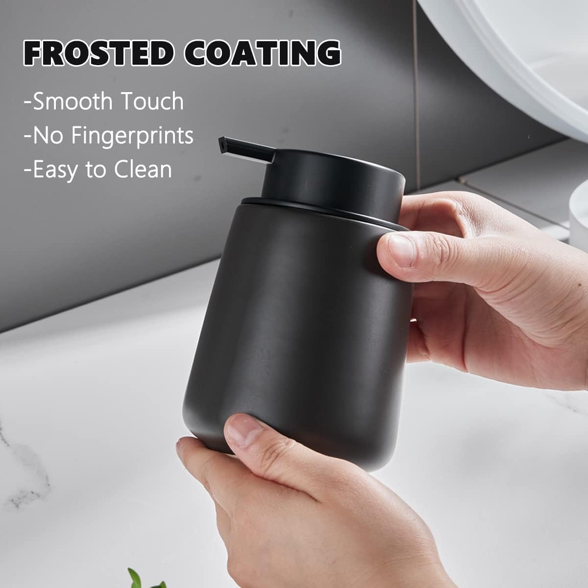 Matte Black Bathroom Accessory Set - 3pcs Ceramic Soap Dispenser Set Vanity Countertop Accessories Set, Includes Refillable Foaming Hand Soap Dispenser, Toothbrush Holder and Tray (Foam Pump)
