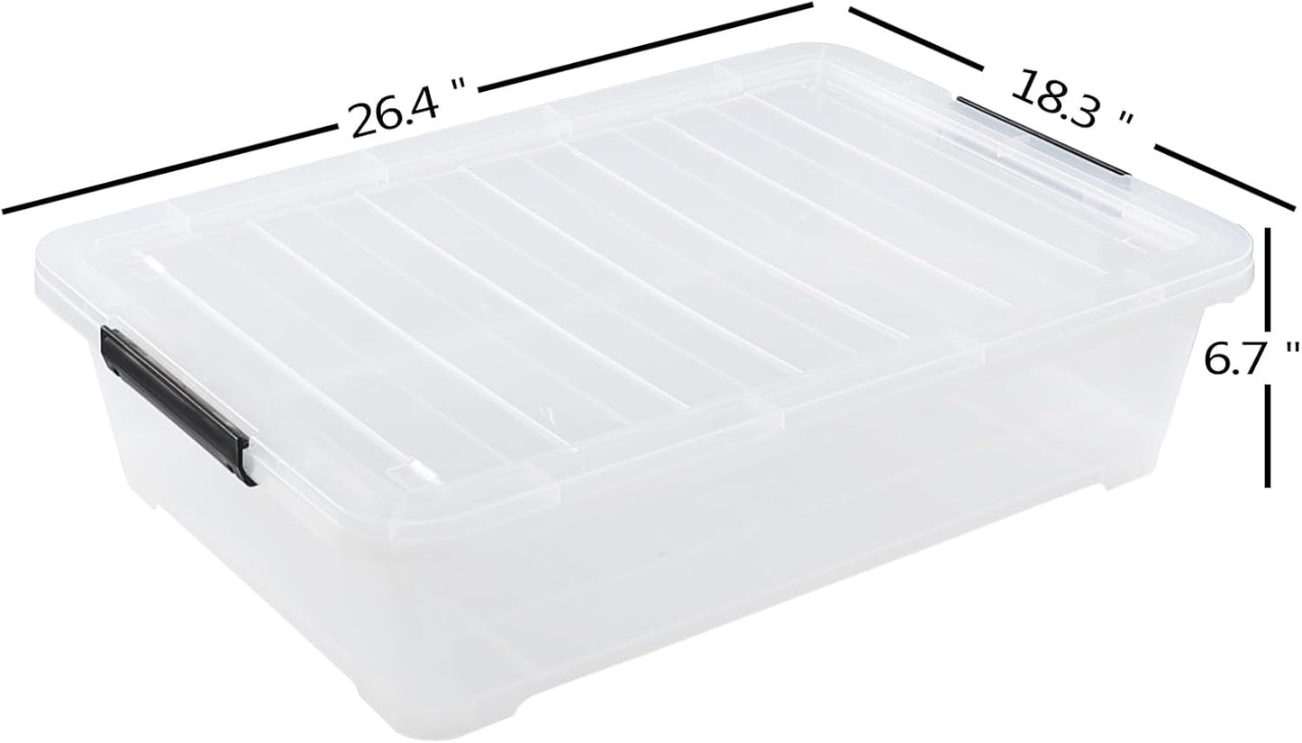 4-pack 40 Quarts Large Shallow Storage Bins, Plastic Under Bed Box Totes with Wheels