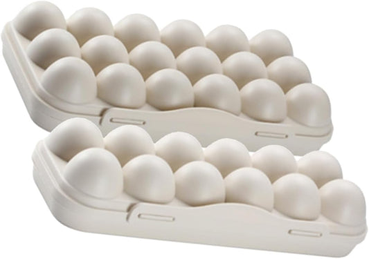 Toyvian 2pcs Egg Storage Container for Refrigerator Stackable Plastic Egg Holder with Design Space-saving Organizer Bin for Home Kitchen and Easy to Clean