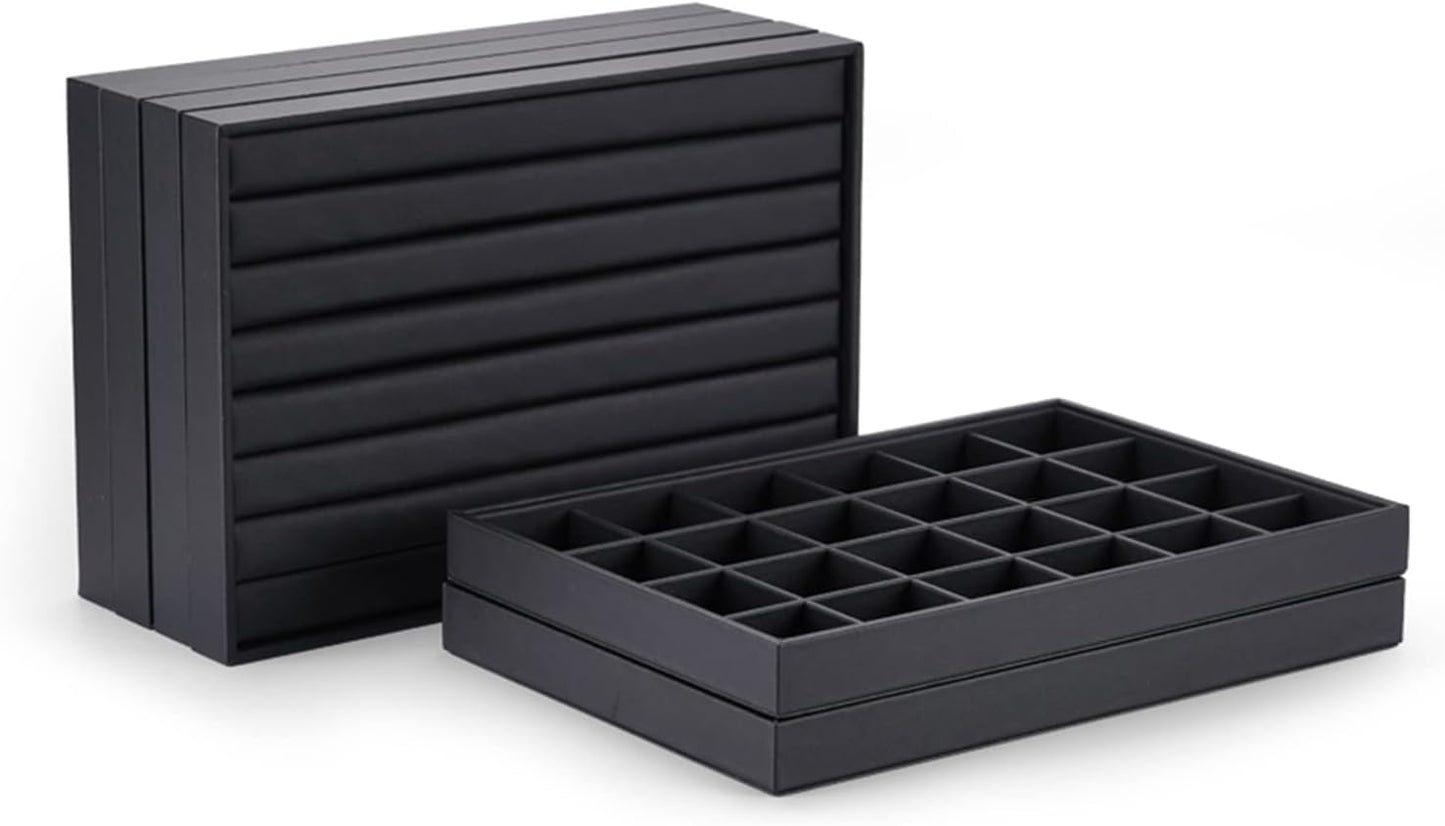 Stackable Jewelry Organizer Tray Premium PU Leather 24 Grid Jewelry Display Tray Trinket Earring Ring Organizer