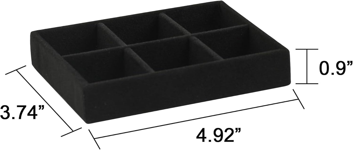 Frebeauty Small Jewelry Tray Set,Stackable Velvet Jewelry Organizer Tray,Mini Jewelry Drawer Organizer,Drawer Inserts,4.92 x 3.74 x 0.9 Inches,Earring Organizer for Women(Set 4,Black)