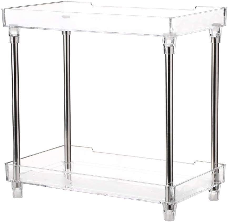Bathroom Organizer Countertop, 2-Tier Vanity Tray Corner Shelf for Makeup Cosmetic Perfume Skincare Bathroom Supplies and More, Multi-Functional Acrylic Organizer in Vanity Dresser Bathroom