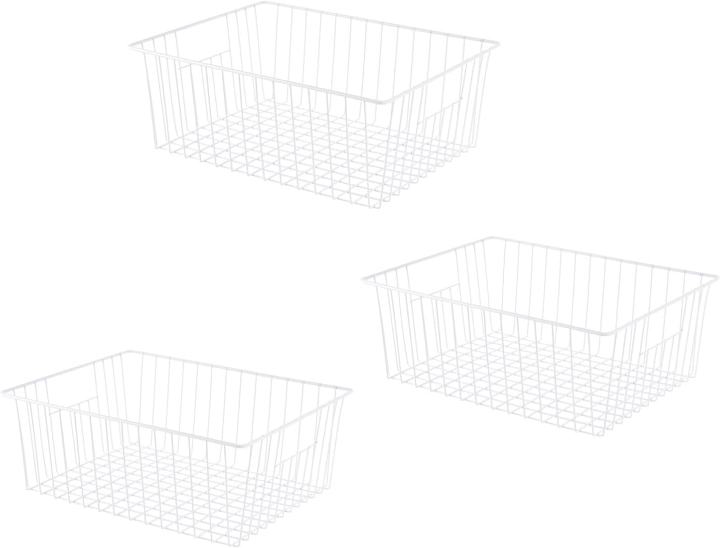 Freezer Organizer Bins - 3 Pack Stand Up Freezer Baskets for 16，17，21 cu.ft Upright Freezer, Wire Storage Baskets with Built-in Handles, Easy to Access Frozen Food Allow Air Circulation, White