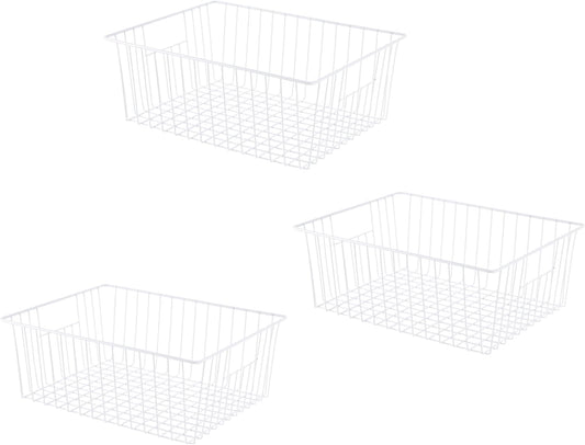 Freezer Organizer Bins - 3 Pack Stand Up Freezer Baskets for 16，17，21 cu.ft Upright Freezer, Wire Storage Baskets with Built-in Handles, Easy to Access Frozen Food Allow Air Circulation, White