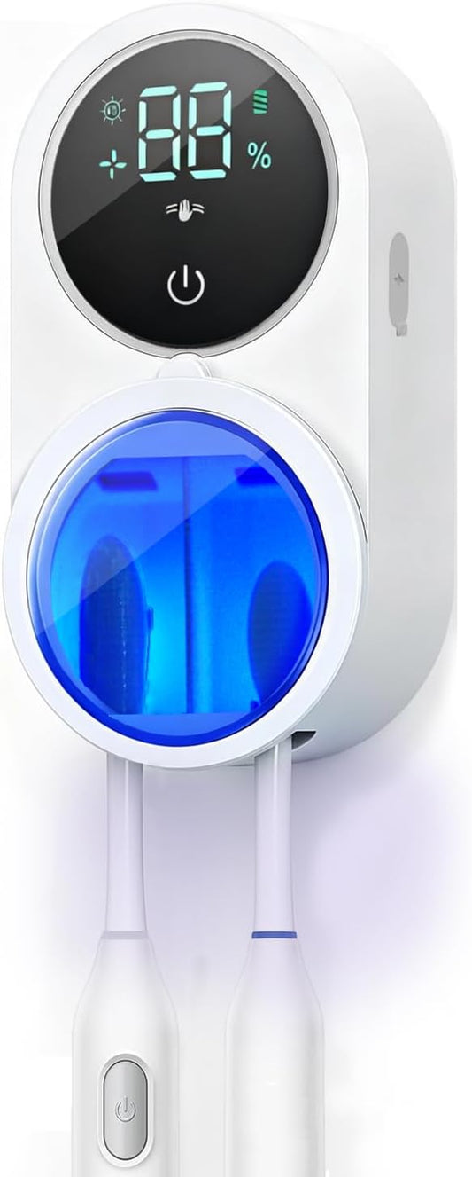 KLUEHOME UV Toothbrush Sanitizer & Holder for Bathroom, LED Smart Screen, Light Cleaning and Air Drying, Mirror Wall Mounted,Fits Most Electric, Manual and Kids’ Toothbrushes