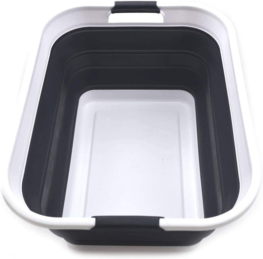 SAMMART 42L(11 gallon) Collapsible Plastic Laundry Basket-Foldable Pop Up Storage Container-Portable Washing Tub-Space Saving Basket,Water capacity 34L(9 gallon) (1 Rectangular - strengthen, Black)