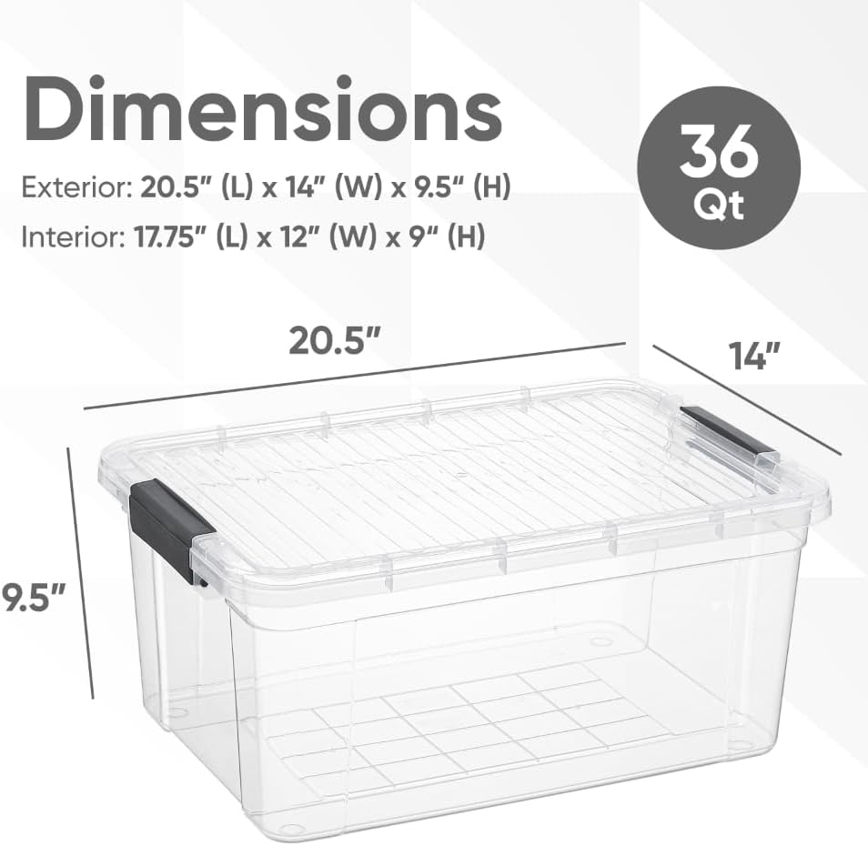 Superio Storage Bins with Lids, Clear Plastic Containers for Organizing, Stackable Totes, BPA Free, Odor Free, Organizer Boxes for Home, and Dorm (8 Pack, 36 Qt)