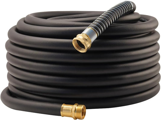 WiseFlow Garden Hose 90FT x 5/8", Heavy Duty Rubber Hose, Water Hose with Five Layered Braiding, Male Female Fittings, 1000PSI Burst, 300PSI Working (Black)