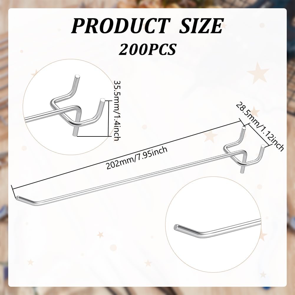 200 Pack Pegboard Shelving Hooks, 8 Inch Stainless Steel Pegboard Hooks Hanging Holders Wall Mount Organize Tools for Garage Office Kitchen Store Craft Organizing, Black