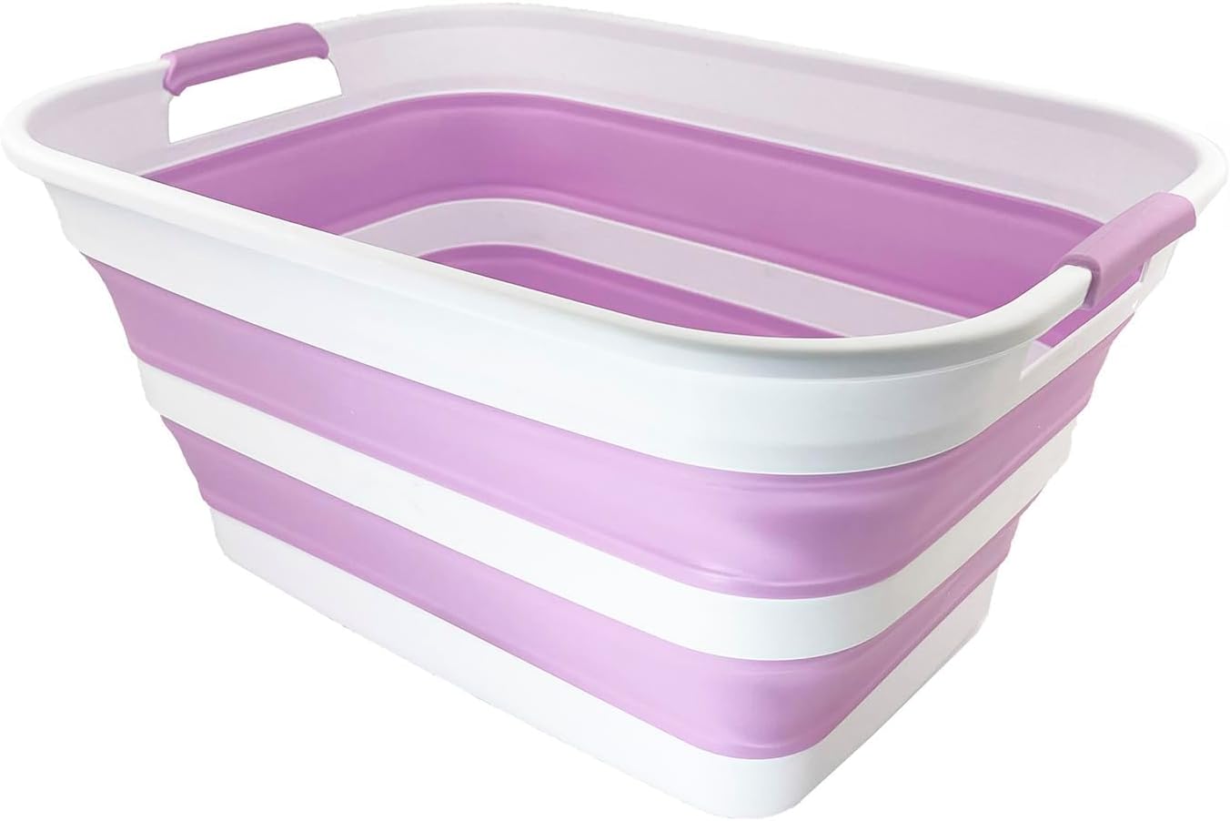 SAMMART 27L (7.1 Gallons) Collapsible Plastic Laundry Basket with Handle-Foldable Pop Up Storage Basket with handle (1, White/Pale Purple/White)